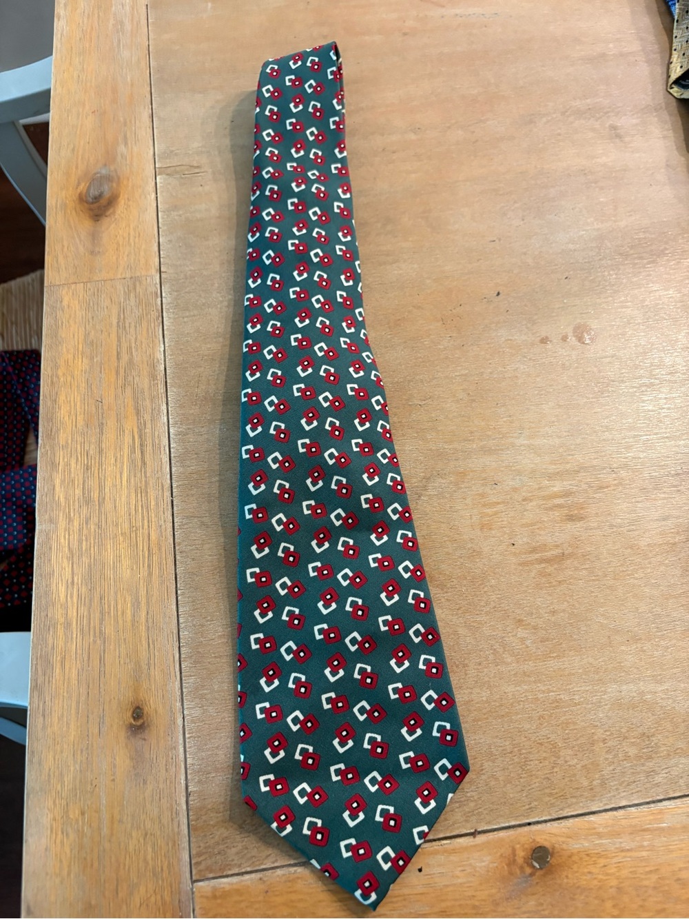 Polo by Ralph Lauren Green Tie with Red and Cream Geometric Motif